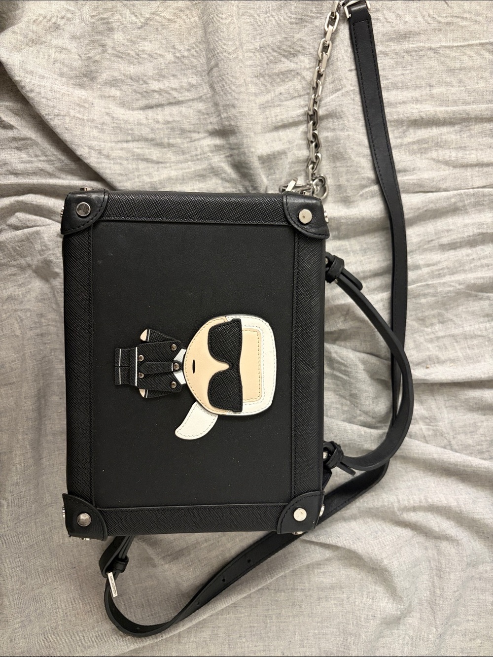 Karl Lagerfeld Black Crossbody Box Bag with Character Patch